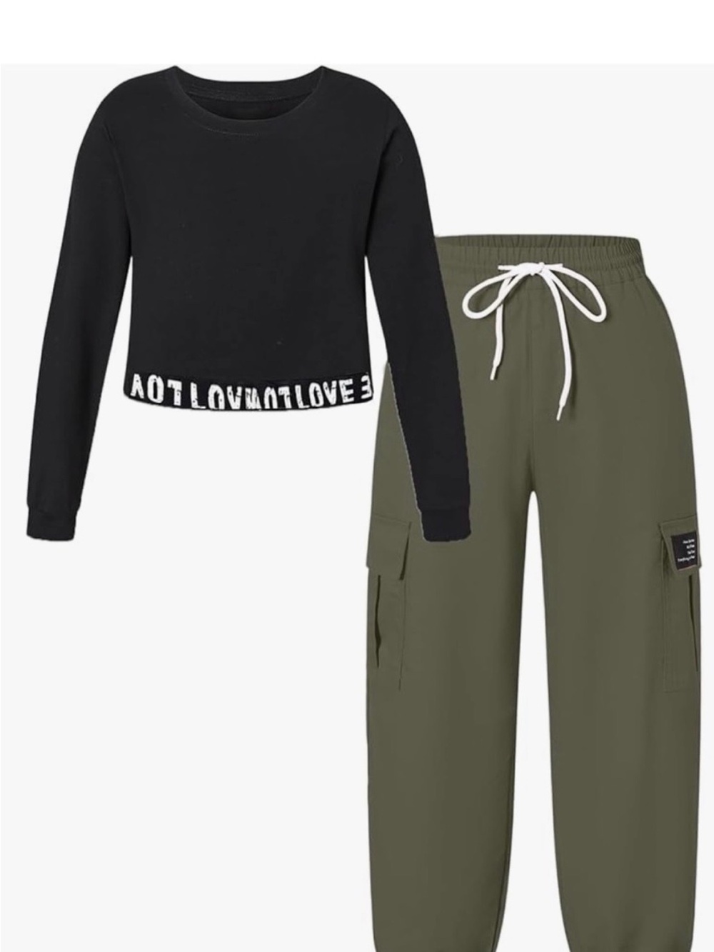 Betusline Girls Fall Long Sleeve Crop Top & Cargo Jogger Pants Set 9-10Y